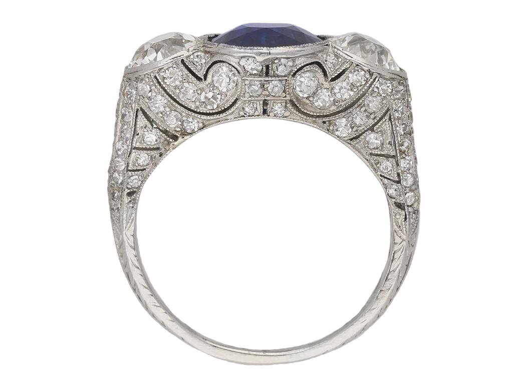 Cushion Cut Edwardian Natural Unenhanced Sapphire Diamond Ring, circa 1905 For Sale
