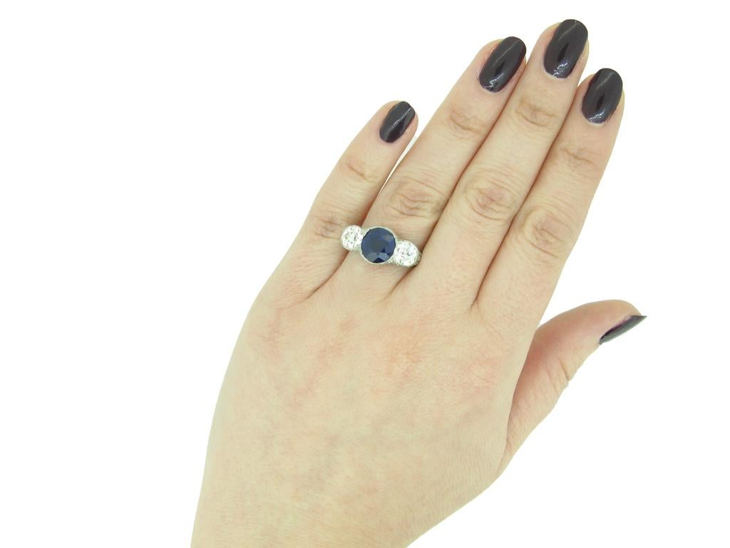 Women's Edwardian Natural Unenhanced Sapphire Diamond Ring, circa 1905 For Sale