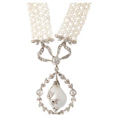 Belle Epoque Halskette mit natürlicher Perle und Diamant