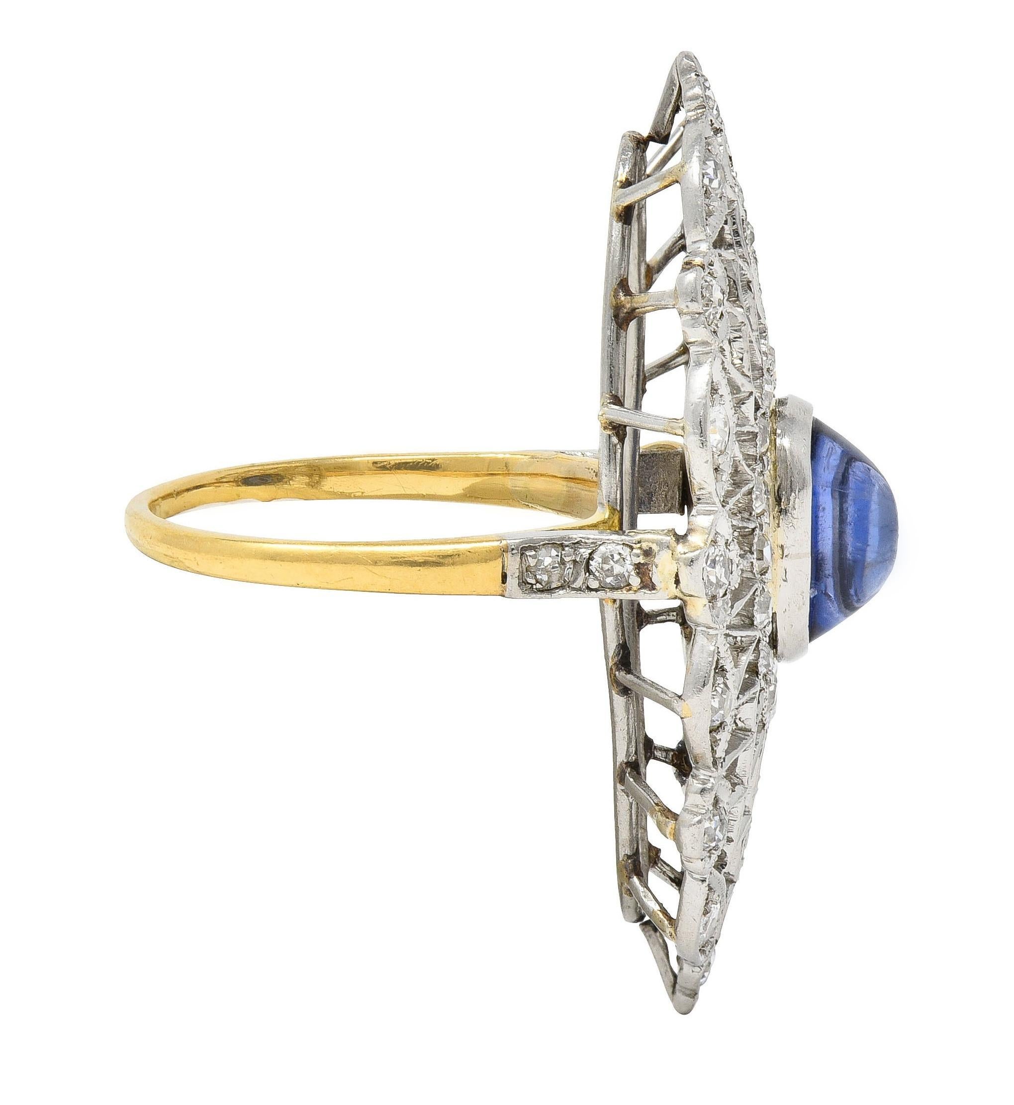 Antiker Ring aus Platin mit unbehandeltem Ceylon-Saphir und Diamant aus 18 Karat Gold aus der Belle Epoque (Belle Époque) im Angebot