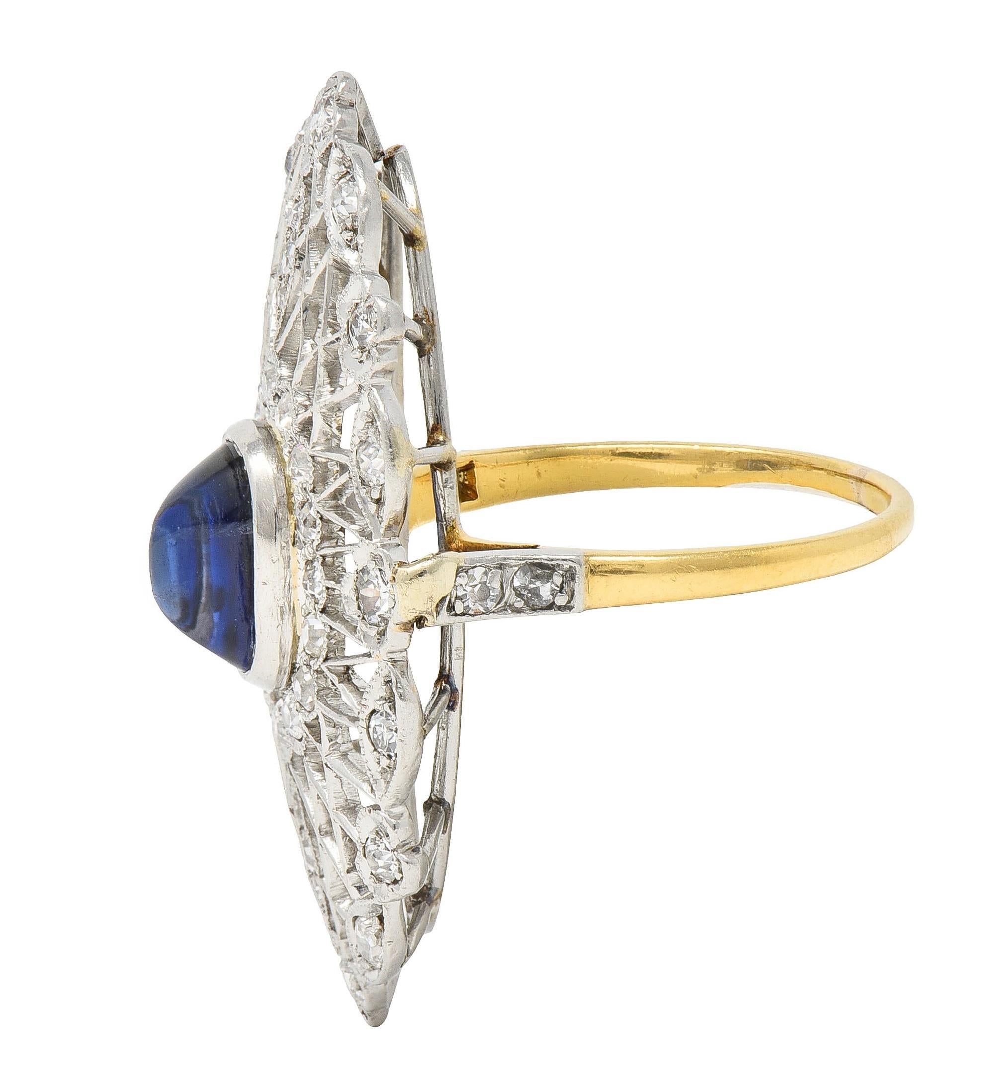 Belle Epoque No Heat Ceylon Sapphire Diamond Platinum 18 Karat Gold Antique Ring In Excellent Condition For Sale In Philadelphia, PA