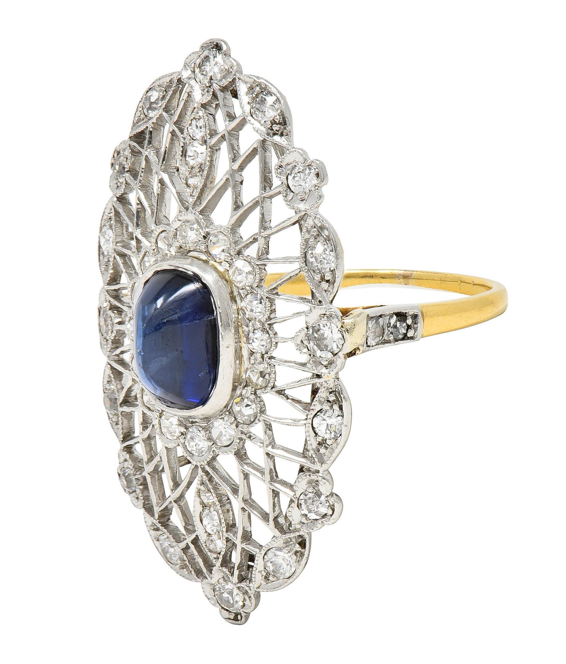 Women's or Men's Belle Epoque No Heat Ceylon Sapphire Diamond Platinum 18 Karat Gold Antique Ring For Sale