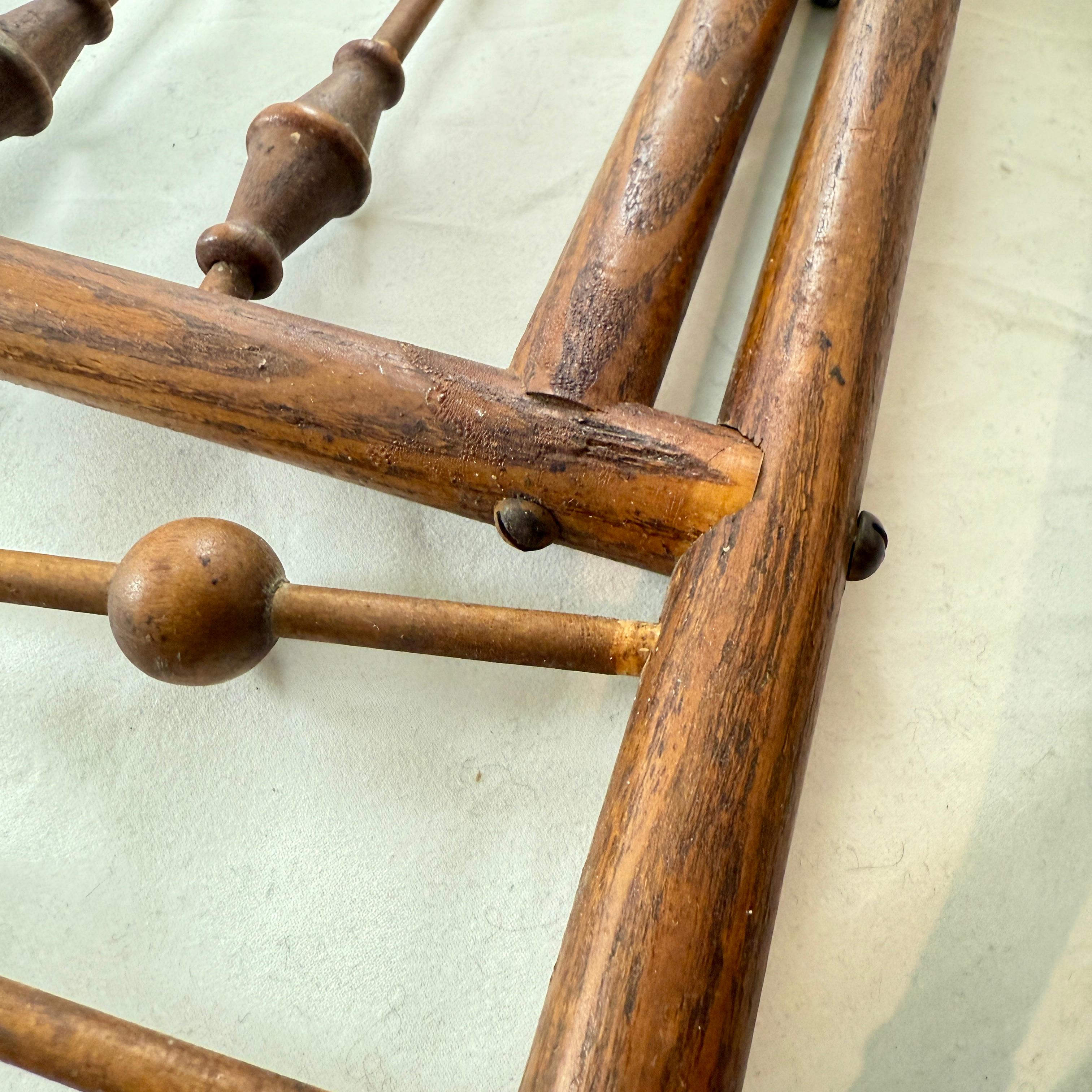 Belle Epoque Oak & Brass Hanging & Folding Hall Coat & Hat Rack For Sale 6