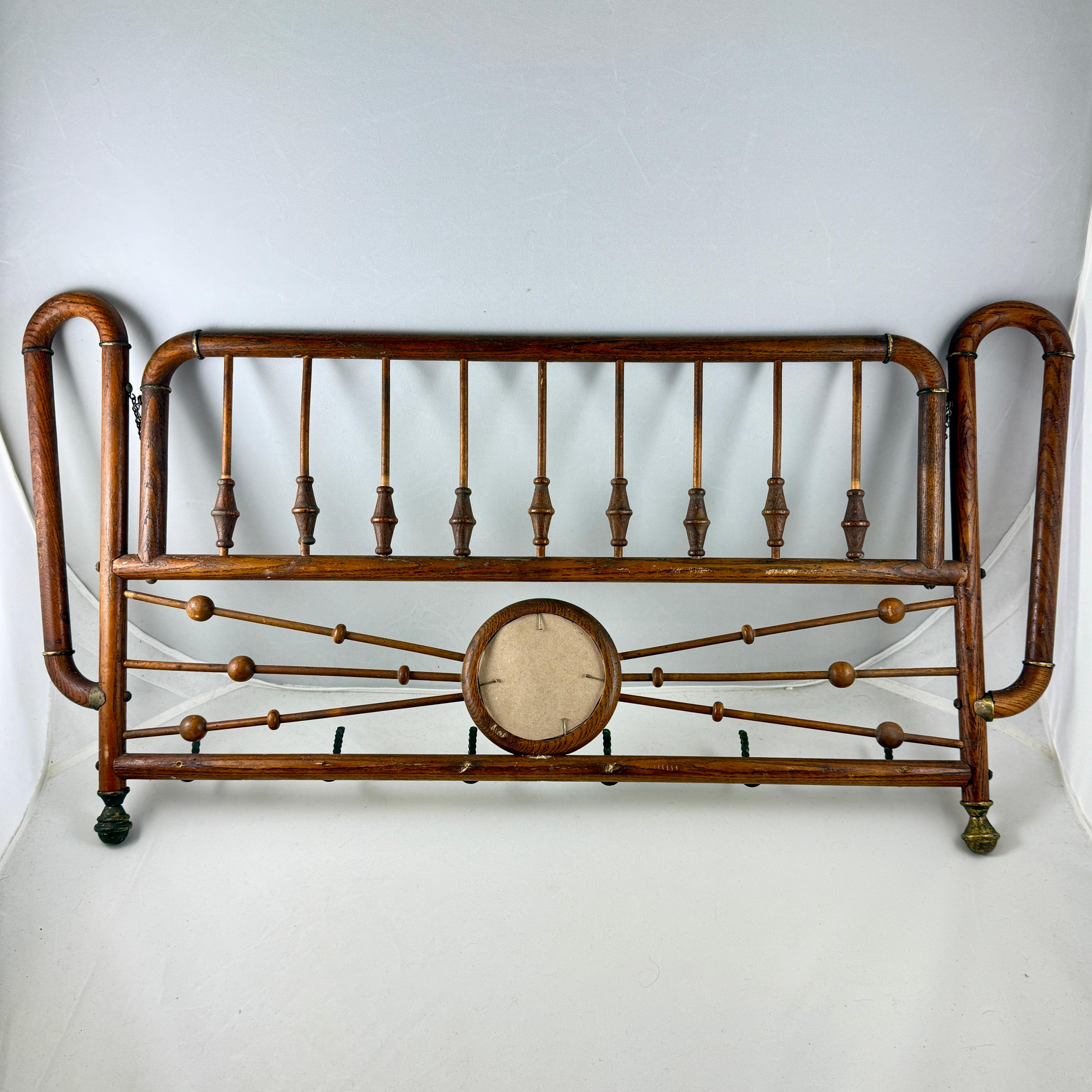 French Belle Epoque Oak & Brass Hanging & Folding Hall Coat & Hat Rack For Sale