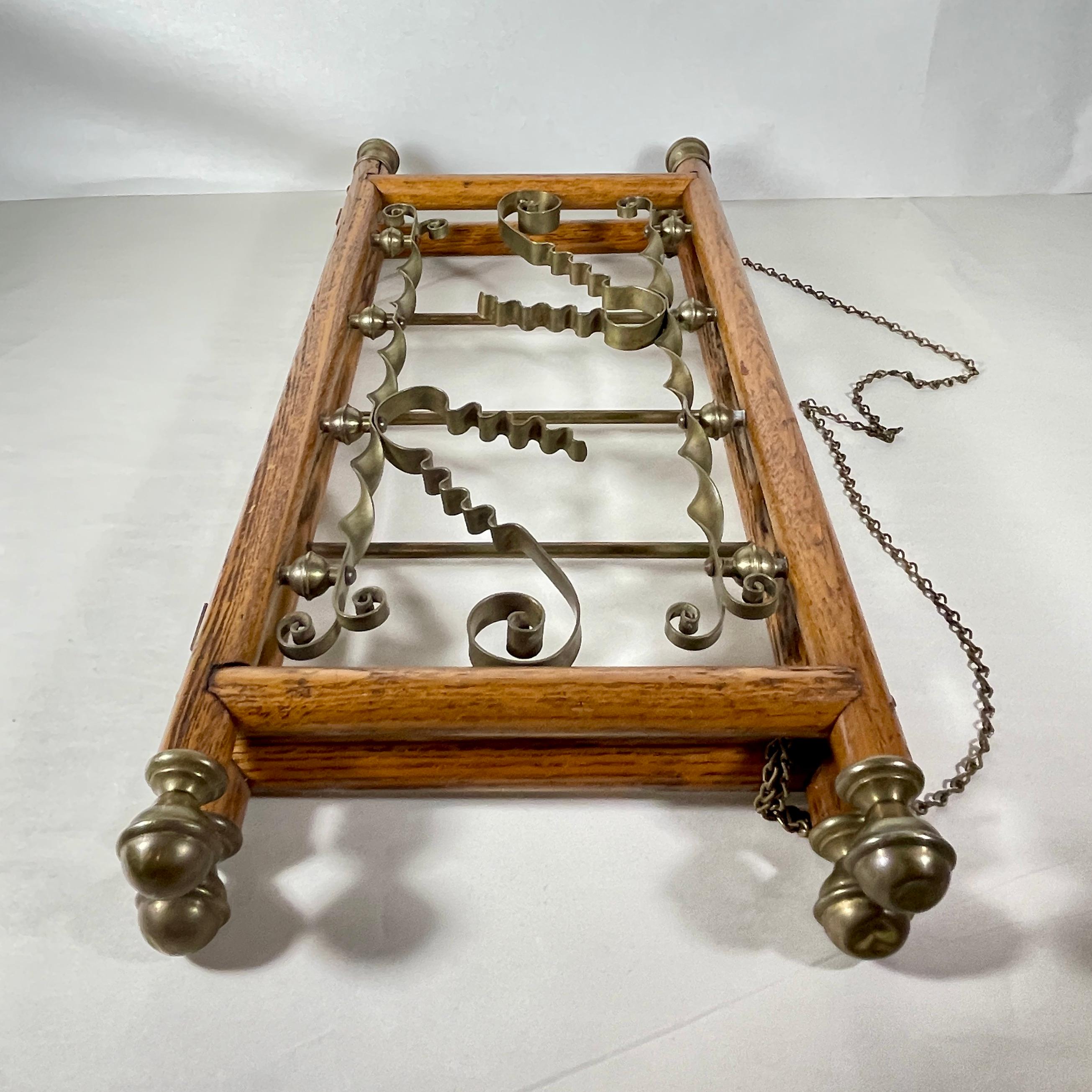 Belle Epoque Oak & Brass Hanging & Folding Newspaper Magazine Rack For Sale 7