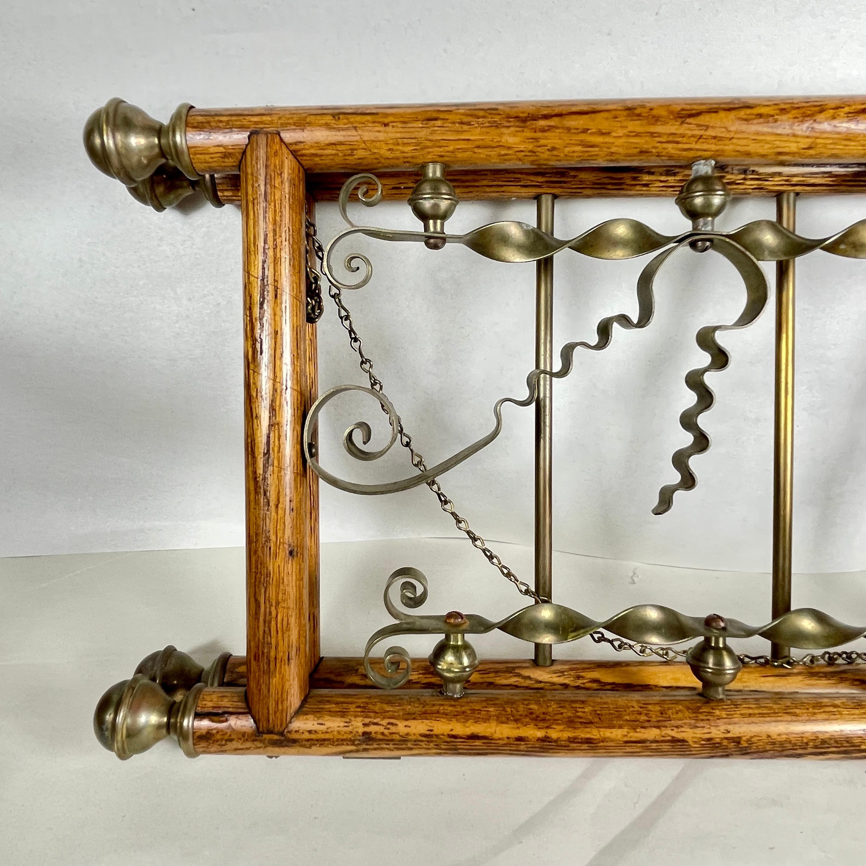 Belle Epoque Oak & Brass Hanging & Folding Newspaper Magazine Rack For Sale 8