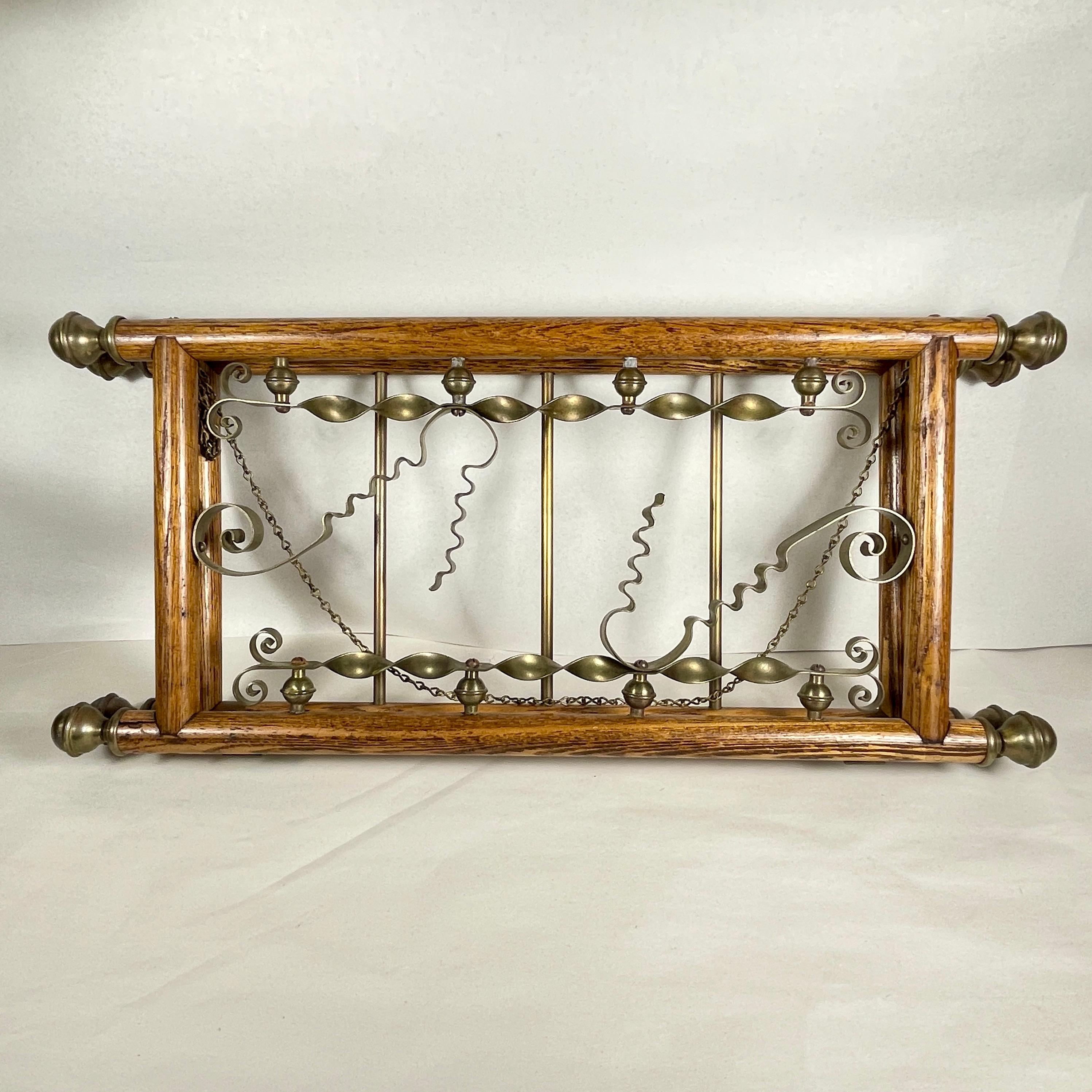 Belle Epoque Oak & Brass Hanging & Folding Newspaper Magazine Rack For Sale 9