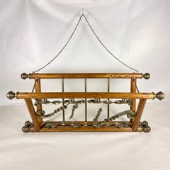 Belle Epoque Oak & Brass Hanging & Folding Newspaper Magazine Rack