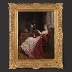 Cuadro al óleo sobre lienzo Belle Époque de una dama elegante de Auguste Toulmouche