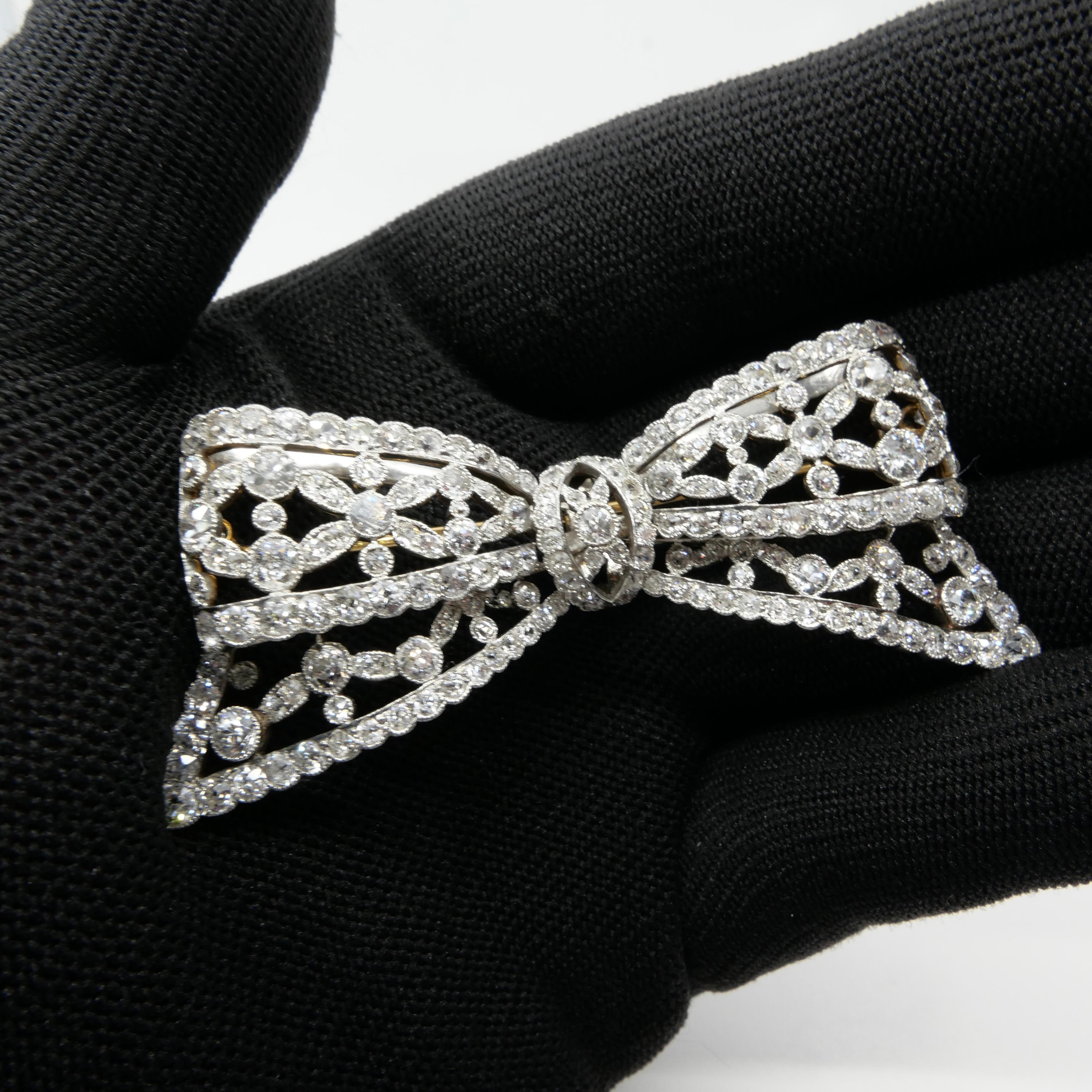Women's Belle Epoque Old Cut Diamond Bow Brooch. Circa 1910.