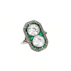 Belle Époque Old European Cut Diamond Emerald and Platinum French Ring
