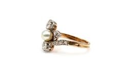 Belle Époque Old European Cut Diamond Pearl Platinum on 18 Karat Gold Ring
