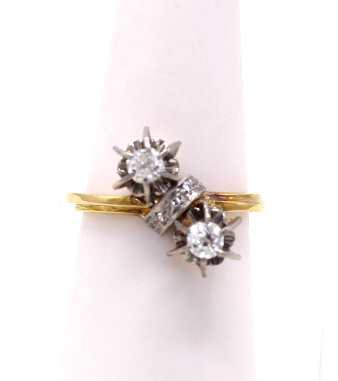 Belle Epoque Alt-Europäischer Diamant-Schliff Toi et Moi Ring (Alteuropäischer Schliff)