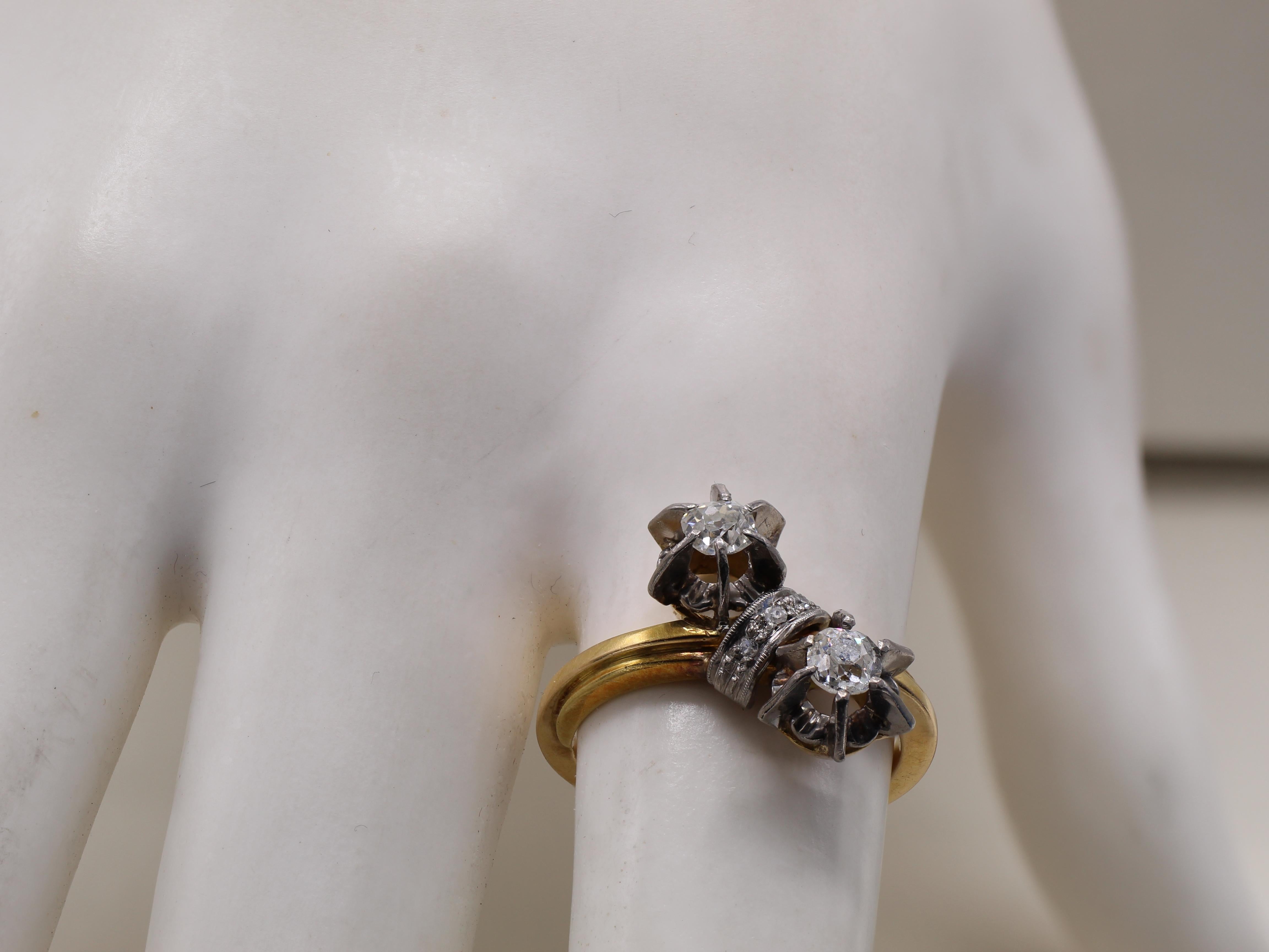 Belle Epoque Alt-Europäischer Diamant-Schliff Toi et Moi Ring für Damen oder Herren