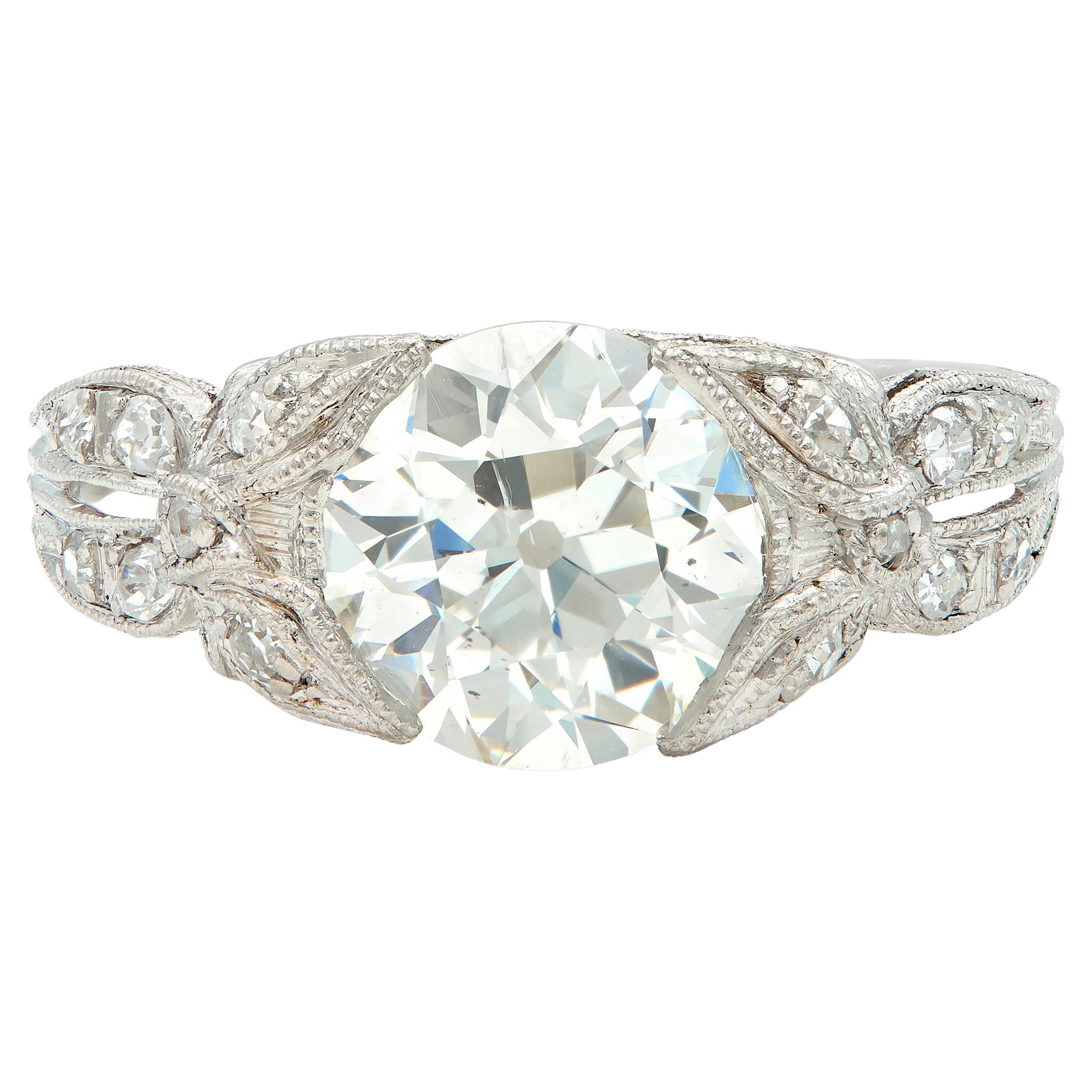Anillo de Compromiso Antiguo Belle Epoque Diamante Europeo Platino Mariposa GIA en venta