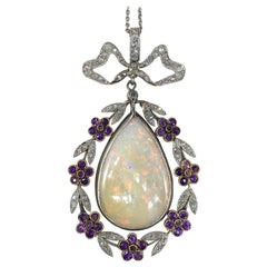 Vintage Belle Époque Opal Diamond Amethyst Pendant