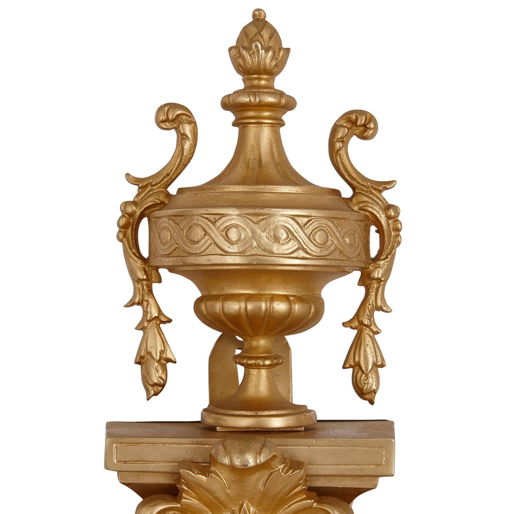 19th Century Antique French Louis XVI style gilt bronze cartel clock For Sale