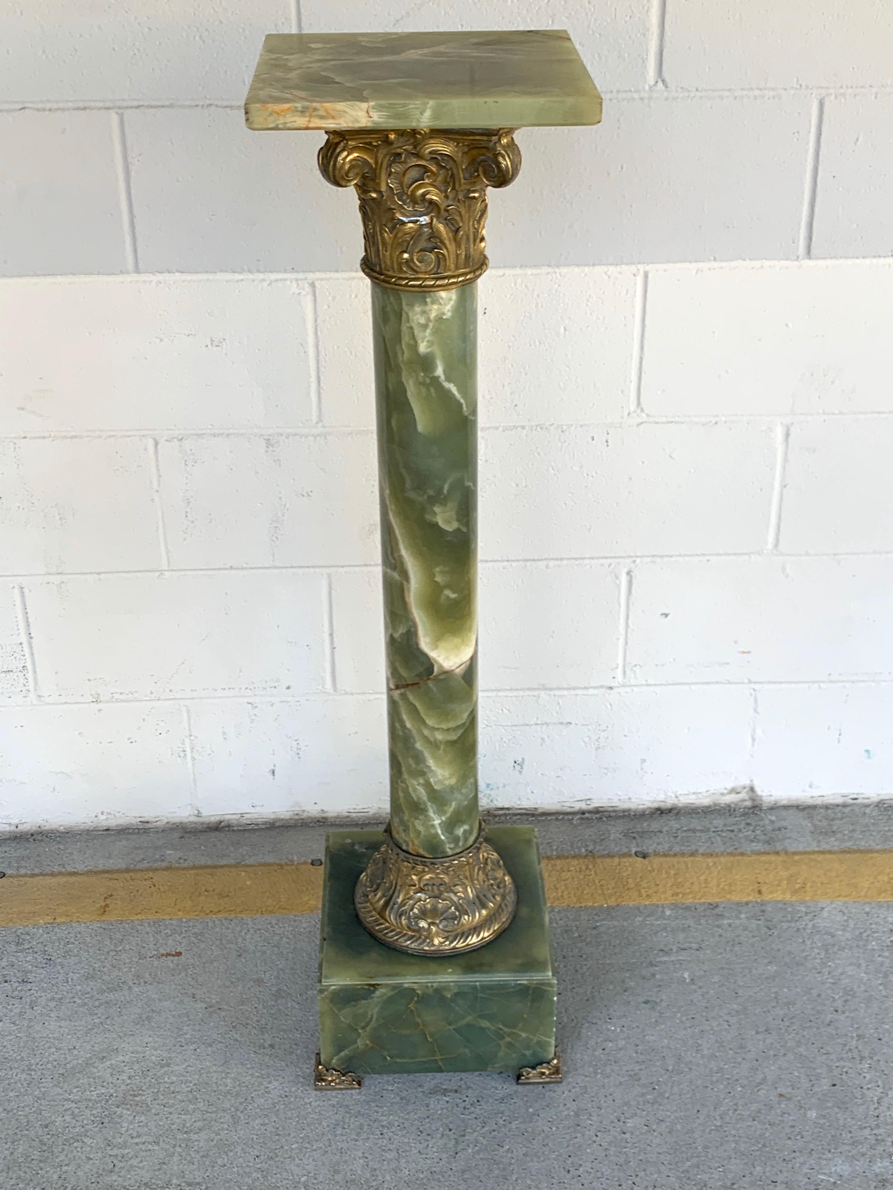 Belle époque ormolu & green onyx pedestal, standing 45