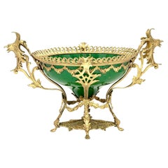 Centre de table Belle Époque en verre d'art de style Loetz, monté sur bronze doré, vers 1890