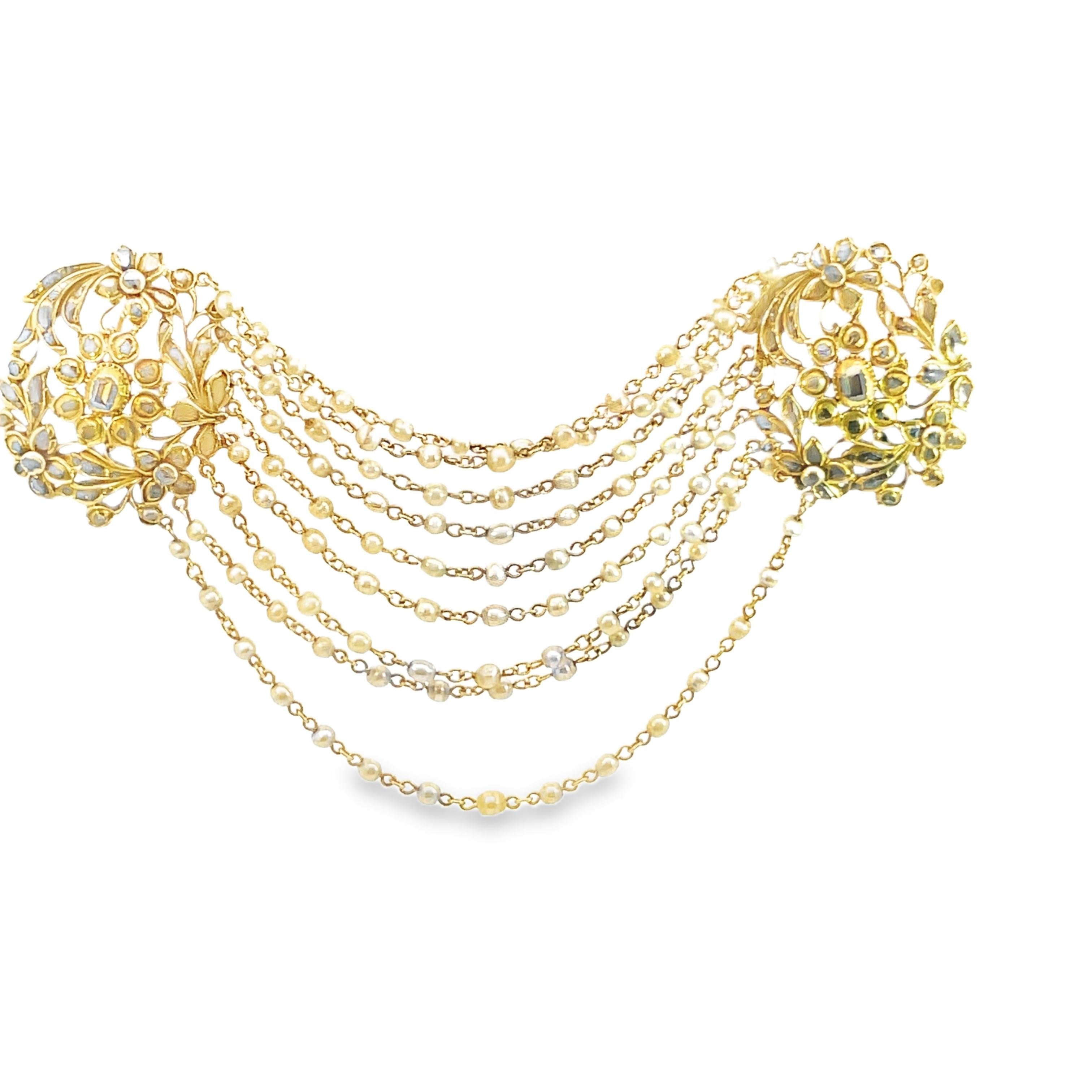 Broche Belle Epoque à festons de perles et de diamants en vente 2