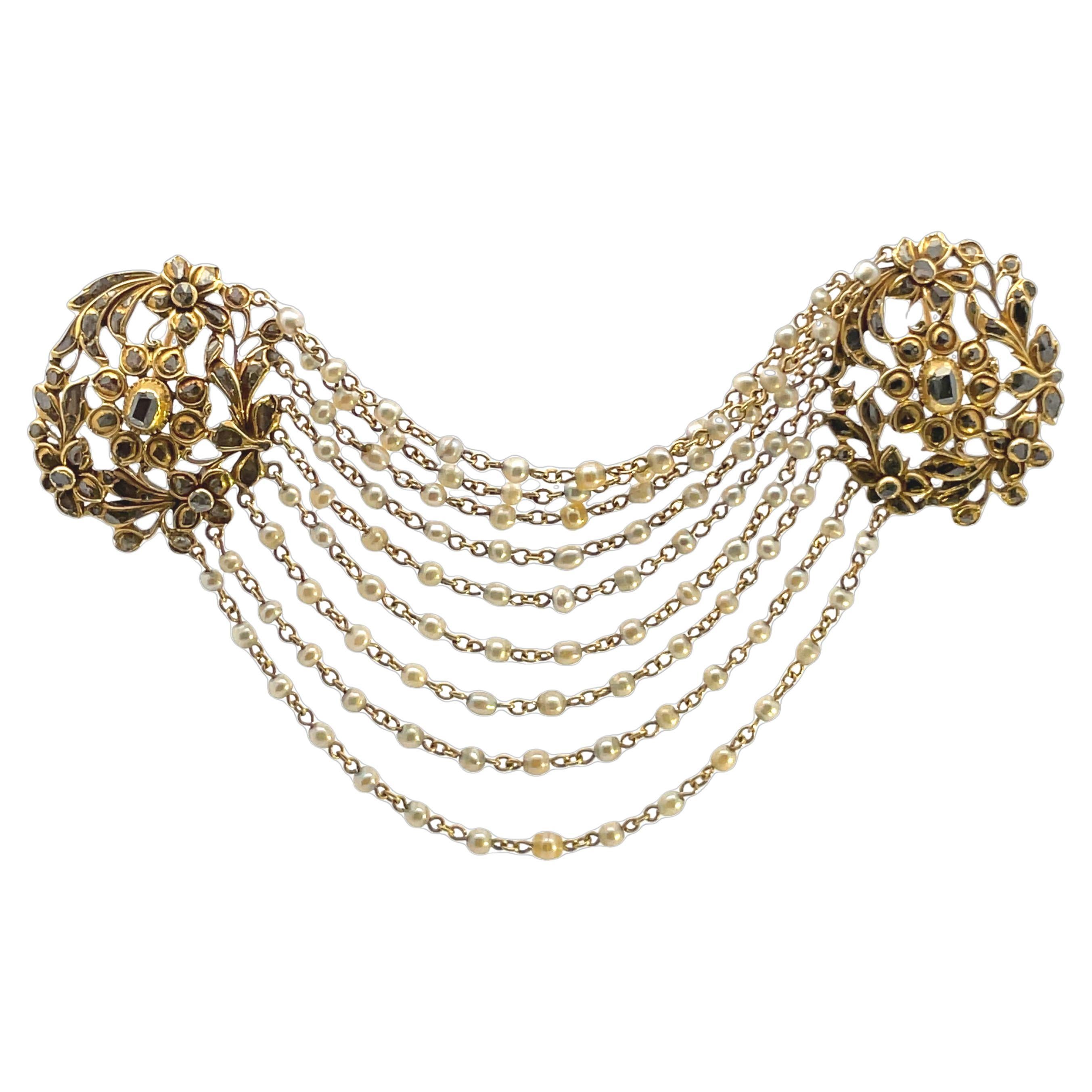 Broche Belle Epoque à festons de perles et de diamants État moyen - En vente à New York, NY
