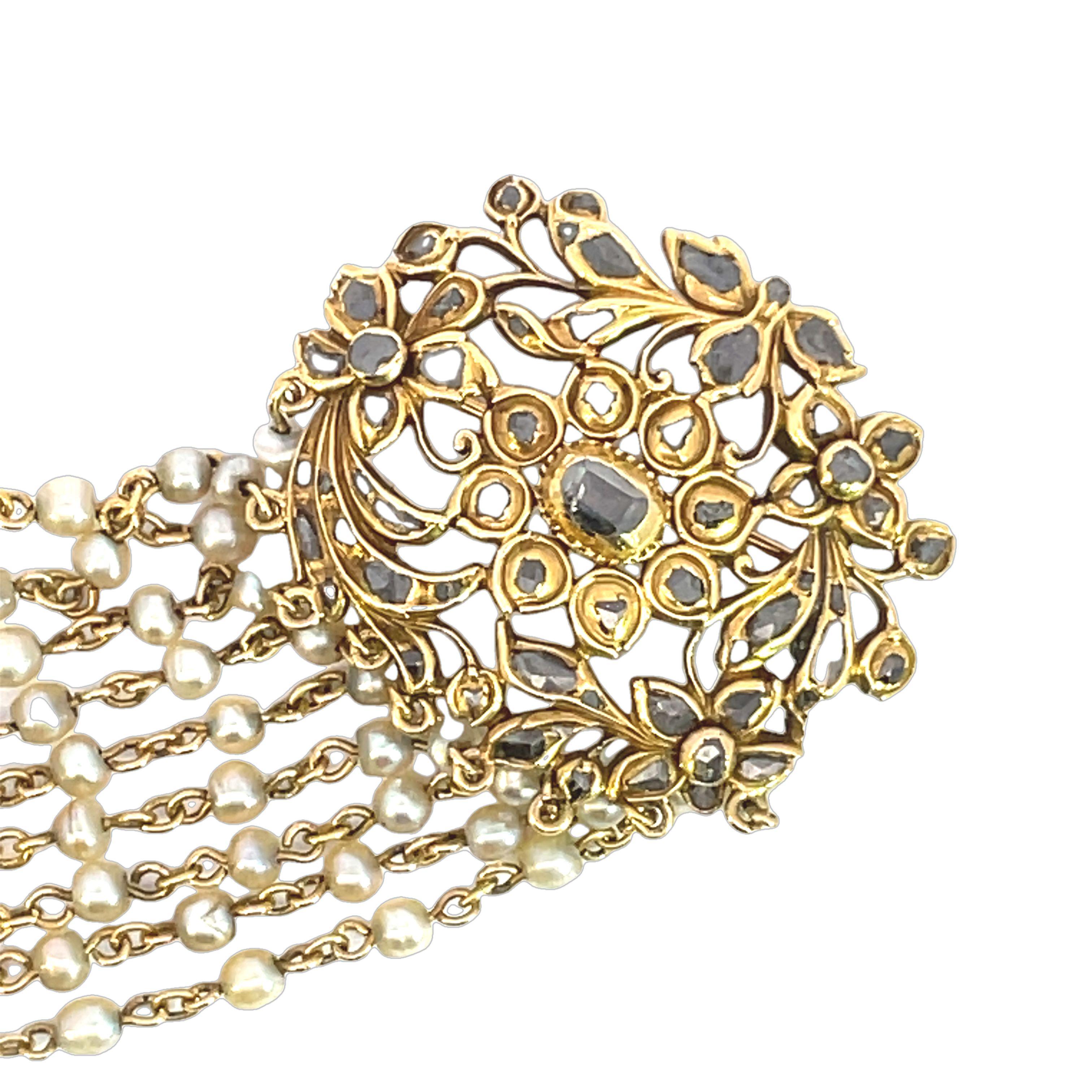 Broche Belle Epoque à festons de perles et de diamants Pour femmes en vente