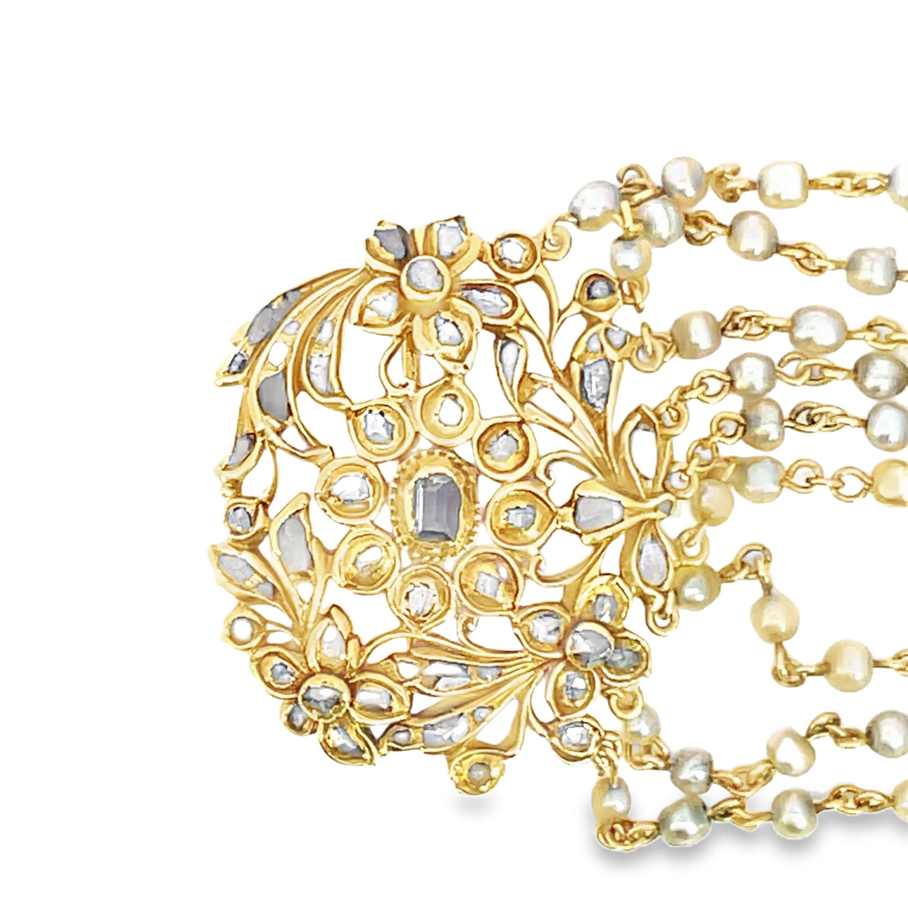 Broche Belle Epoque à festons de perles et de diamants en vente 1