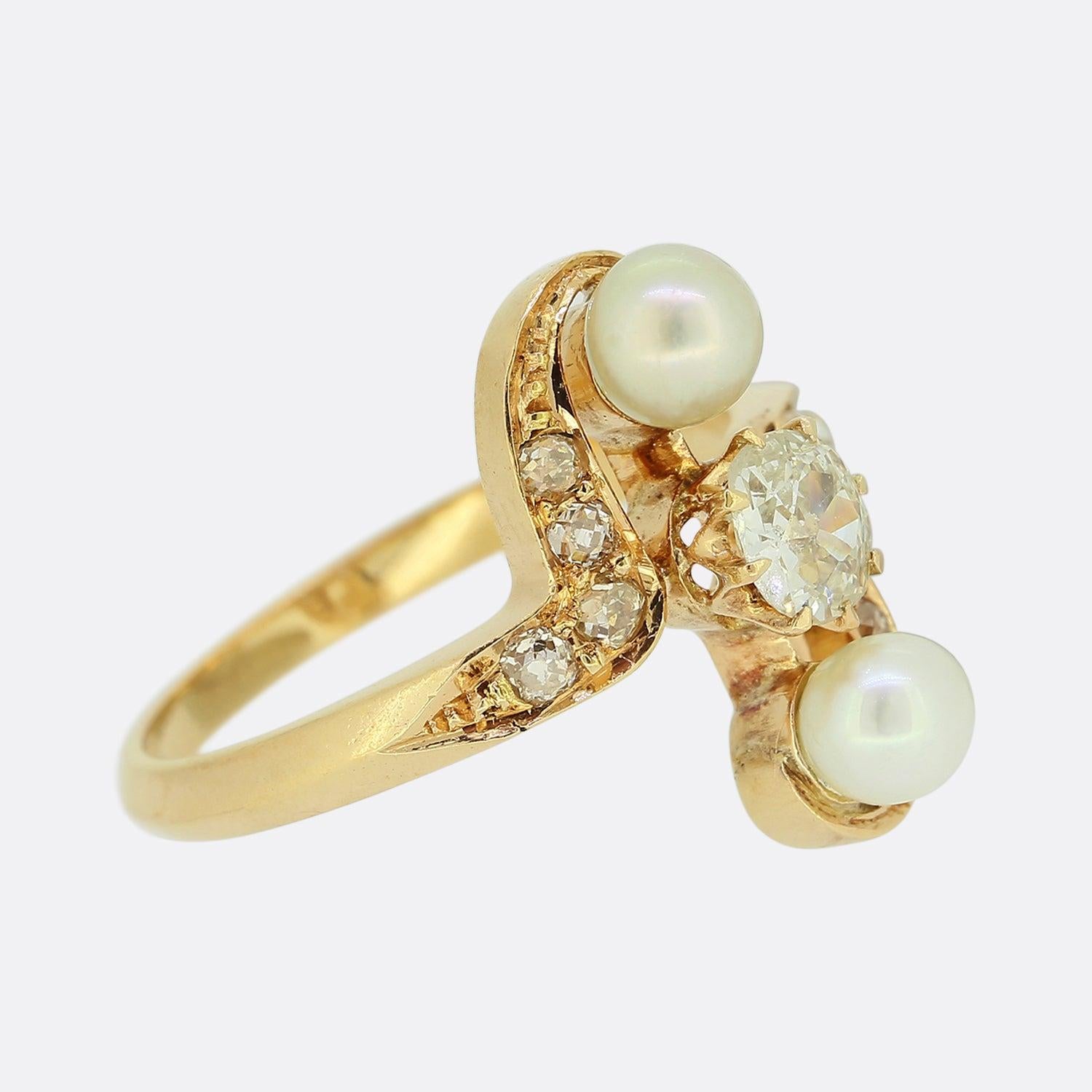 Old Mine Cut Belle Époque Pearl and Diamond Ring For Sale