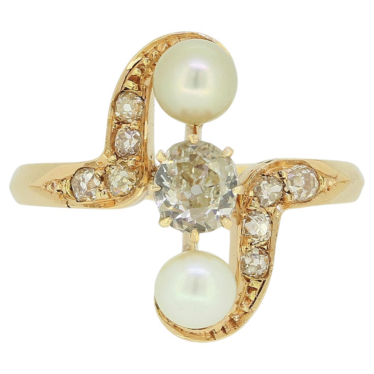 Belle Époque Pearl and Diamond Ring For Sale