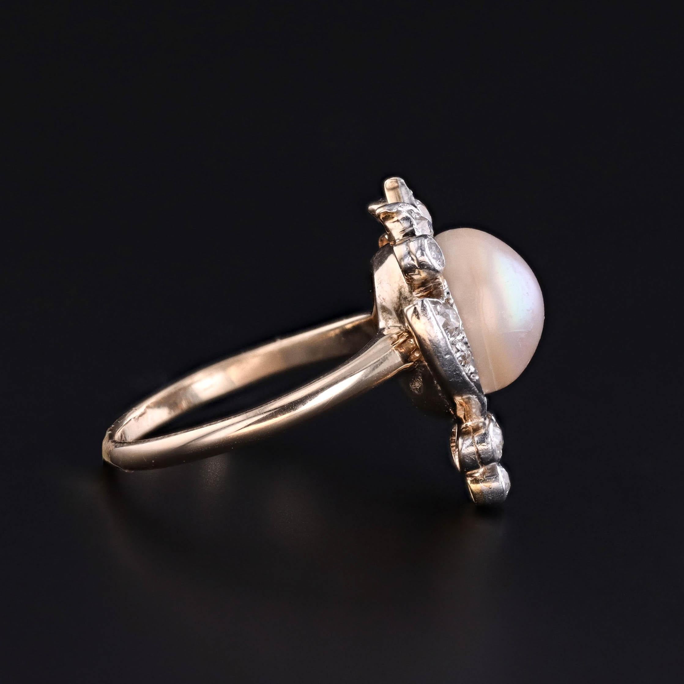 Belle Époque Anello Belle Epoque con perle e diamanti taglio antico in platino e oro 12k in vendita