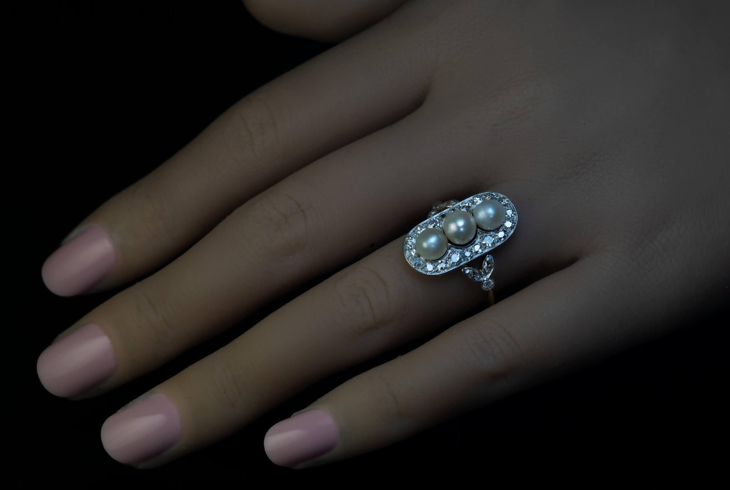 Anillo Belle Epoque Perla Diamante Antiguo Ref: 280554 Belle Époque en venta