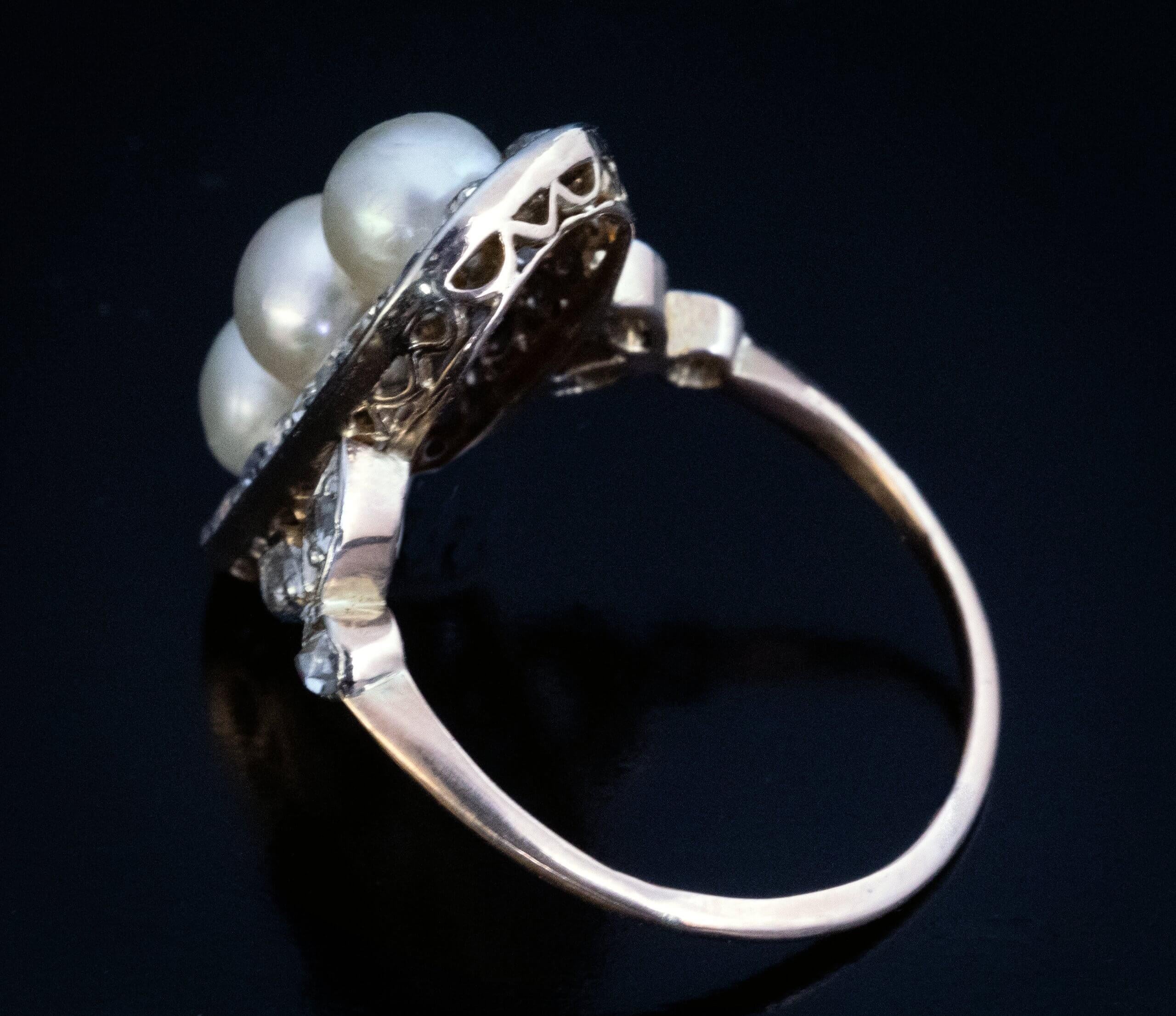 Anillo Belle Epoque Perla Diamante Antiguo Ref: 280554 Corte redondo en venta