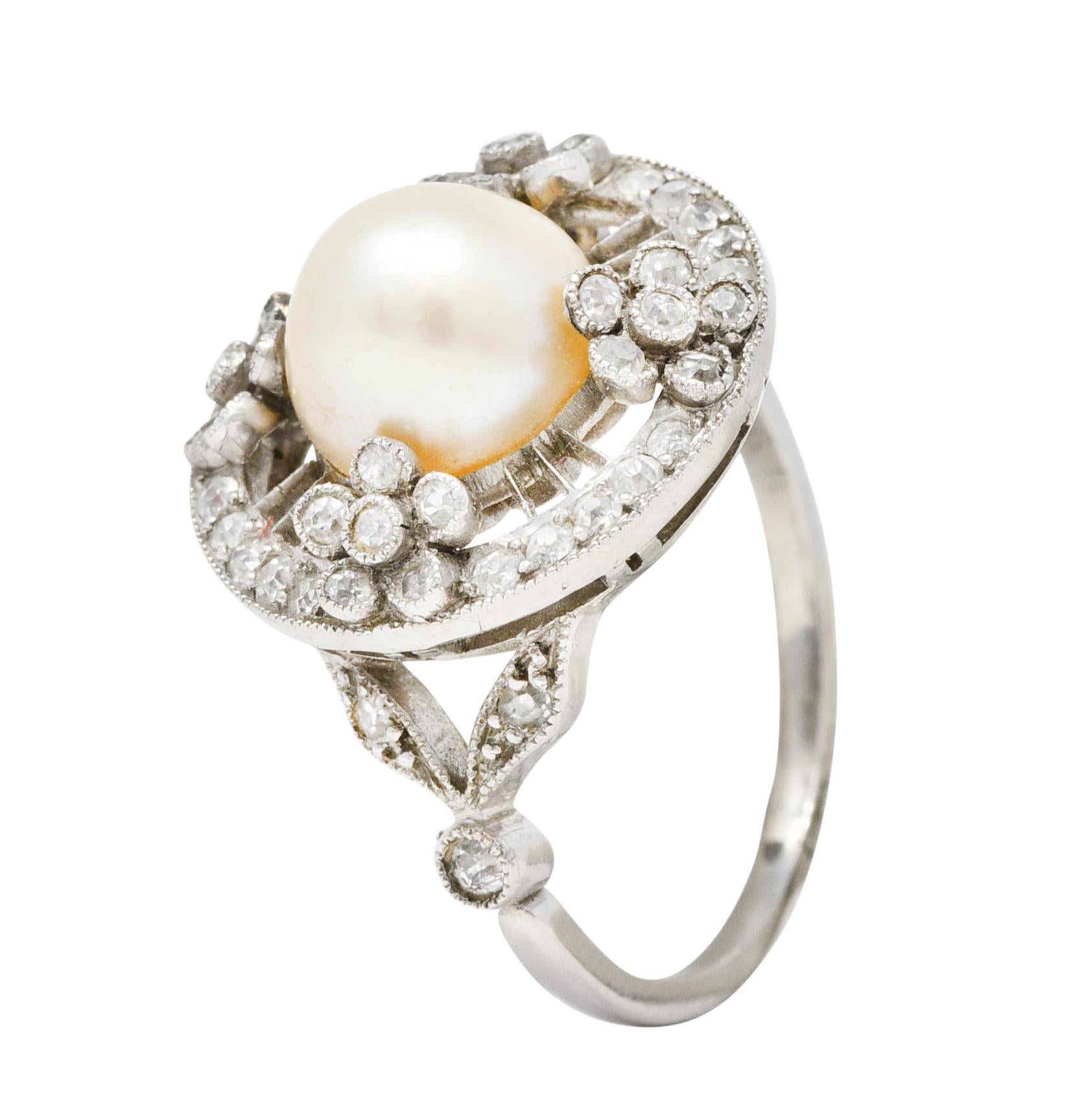 Belle Epoque Pearl Diamond Platinum Floral Cluster Ring 2