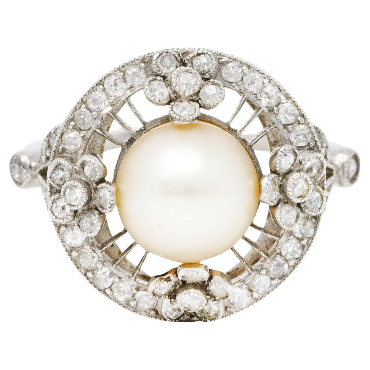 Belle Epoque Pearl Diamond Platinum Floral Cluster Ring