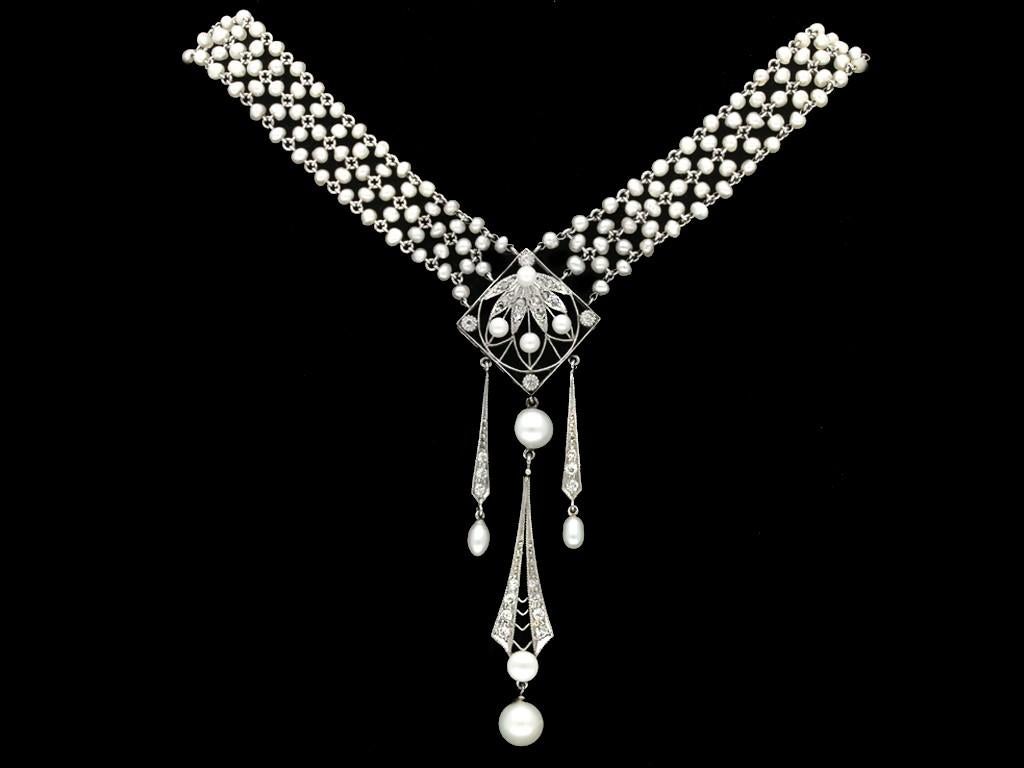 Belle Epoque Perle Diamant Sautoir um 1905 (Edwardian) im Angebot