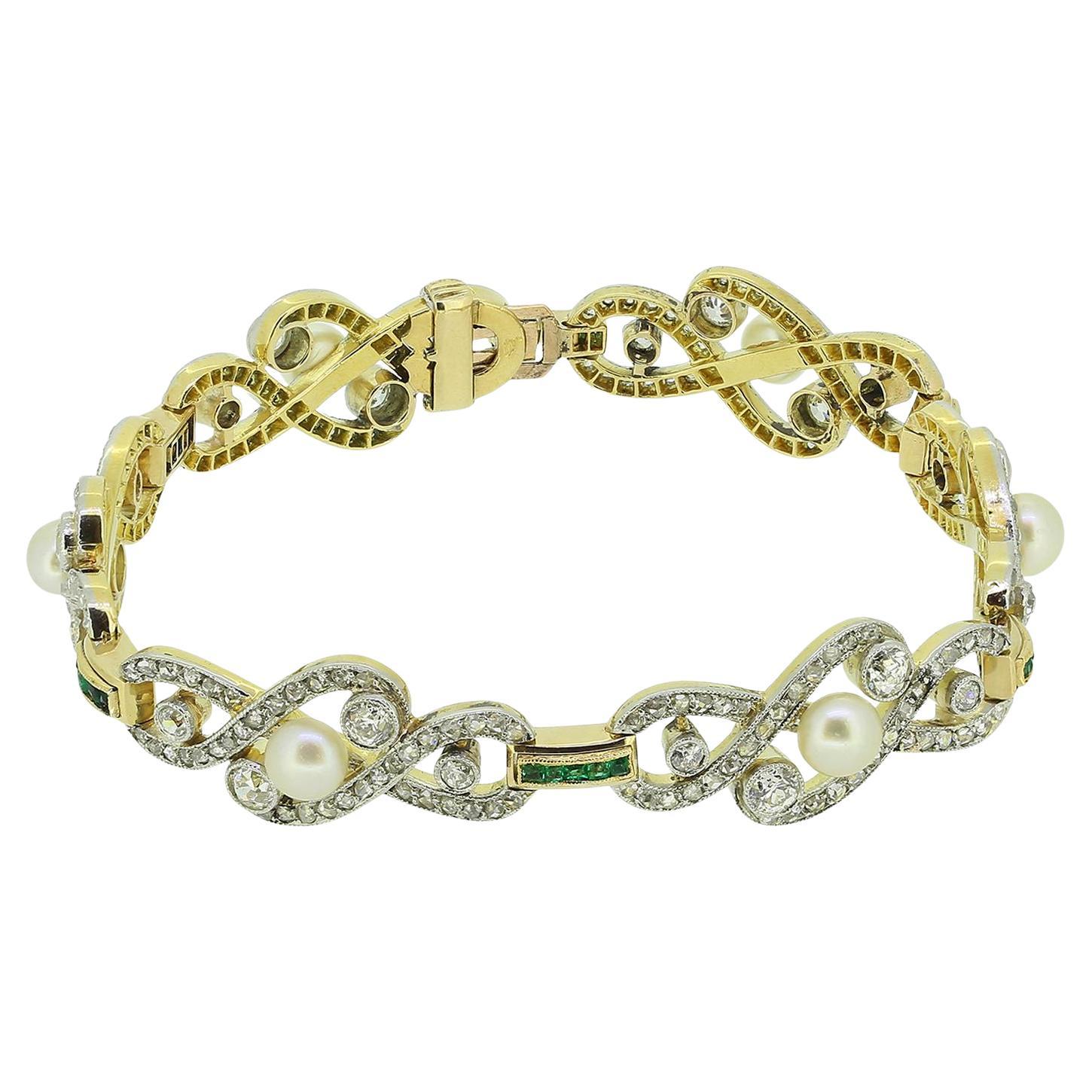 Bracciale Belle Époque di perle, smeraldi e diamanti
