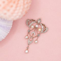 Belle Epoque pendant - Rose cut and European cut diamonds - white natural pearls