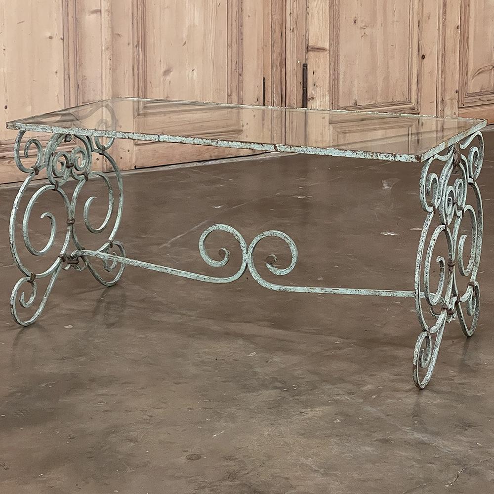 Belle Epoque Period French Painted Wrought Iron & Glass Coffee Table For Sale 4