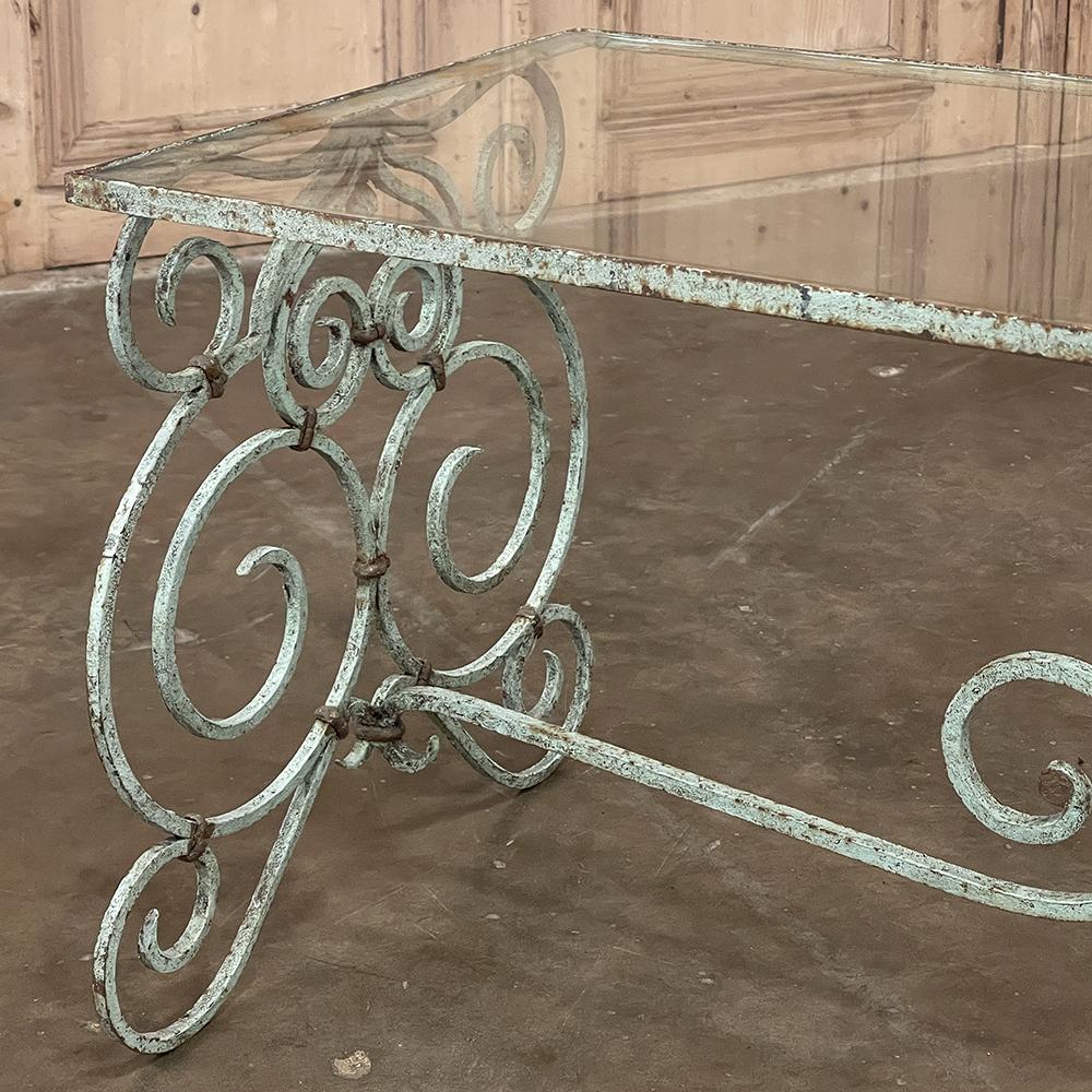 Belle Epoque Period French Painted Wrought Iron & Glass Coffee Table For Sale 5