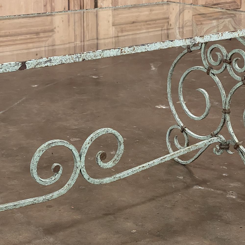 Belle Epoque Period French Painted Wrought Iron & Glass Coffee Table For Sale 11