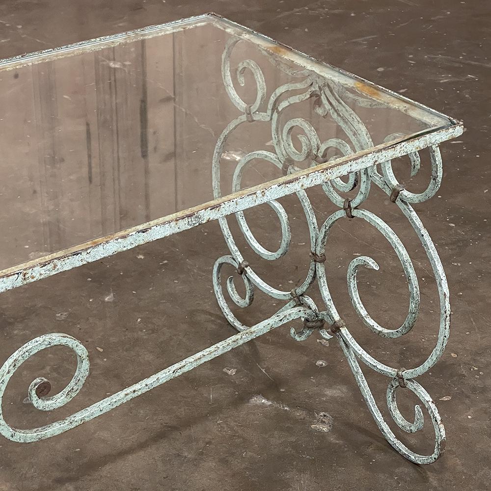 Belle Epoque Period French Painted Wrought Iron & Glass Coffee Table For Sale 13