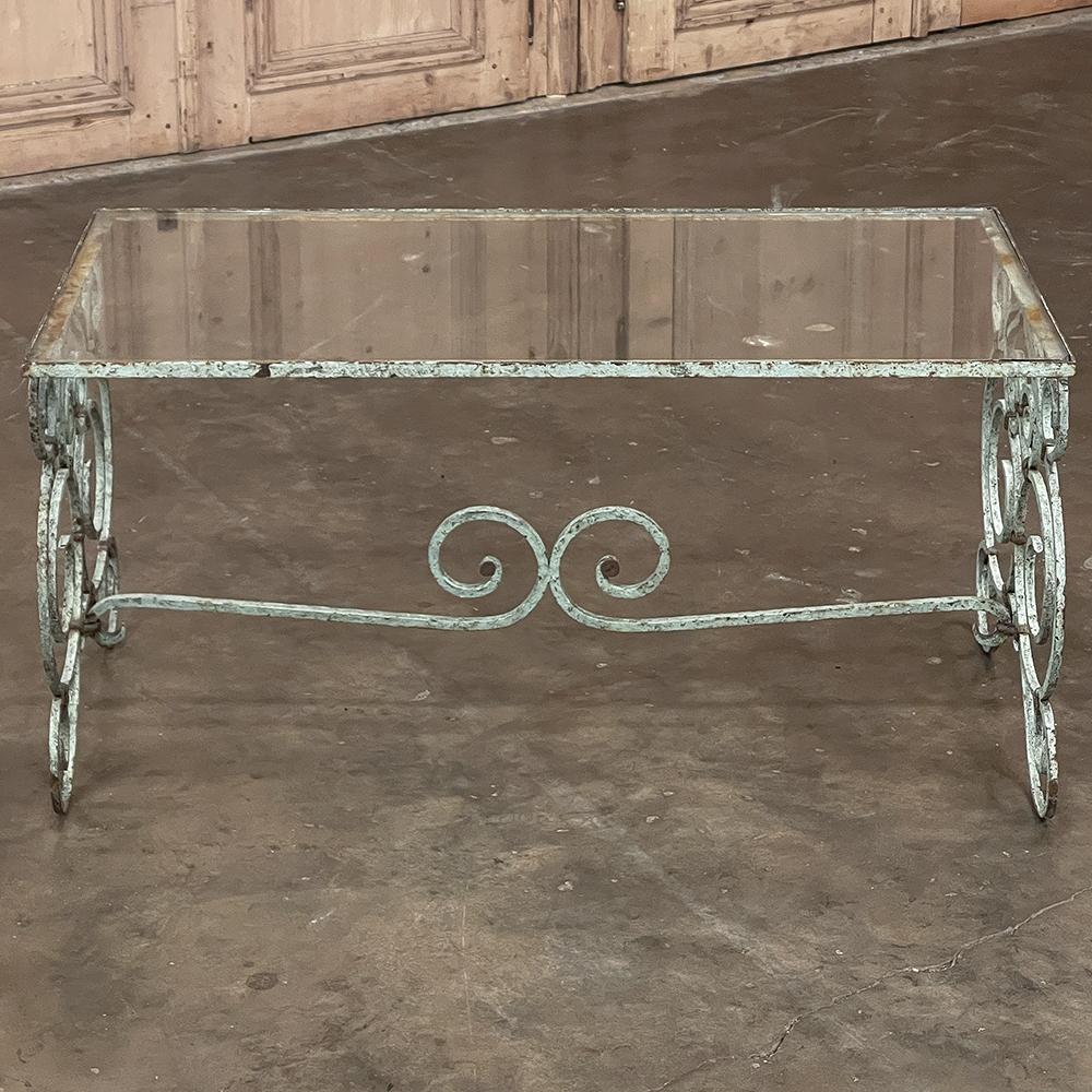 Belle Époque Belle Epoque Period French Painted Wrought Iron & Glass Coffee Table For Sale