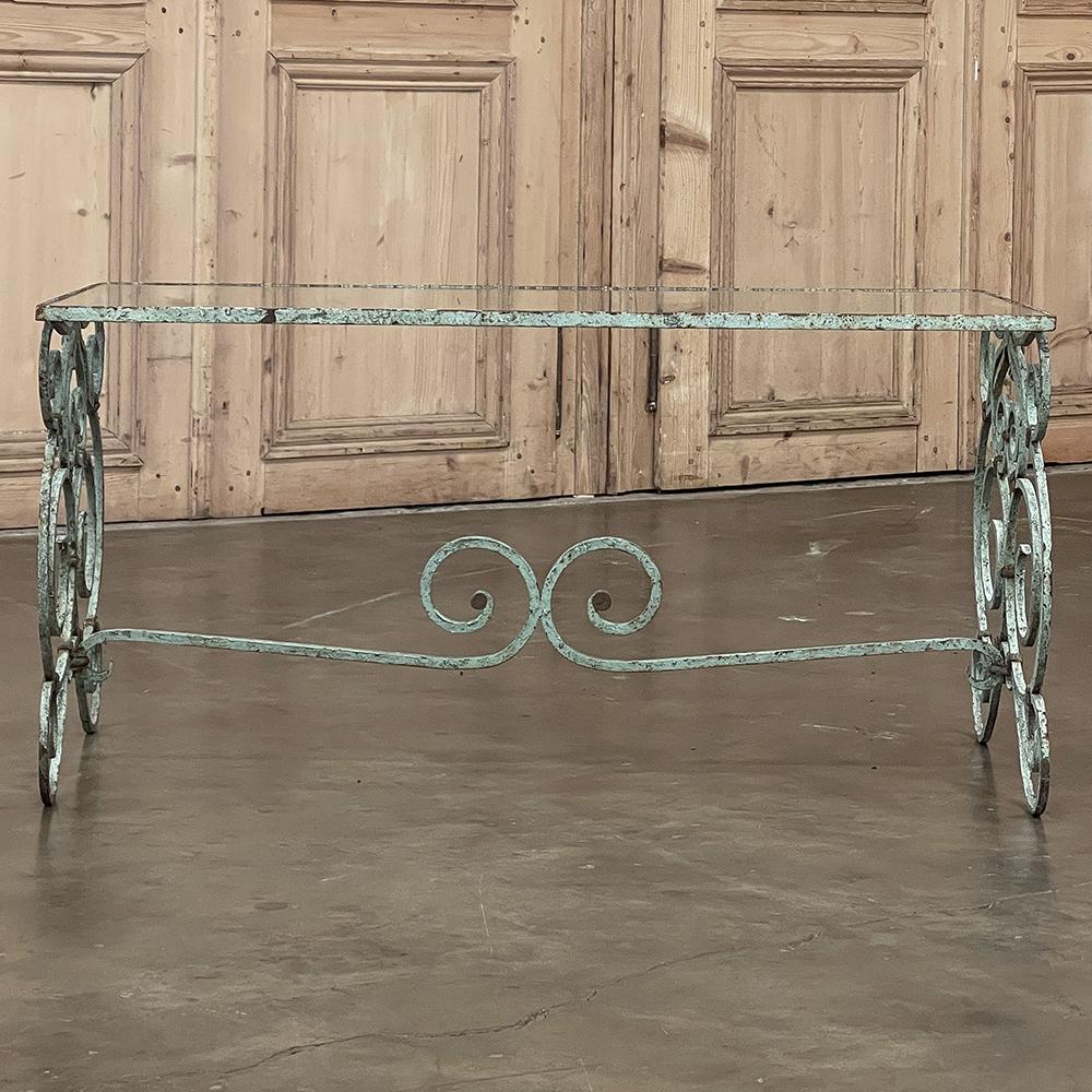 Belle Epoque Period French Painted Wrought Iron & Glass Coffee Table For Sale 2