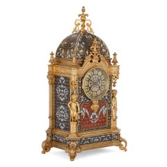 Belle Époque Period Gilt Bronze and Enamel Clock Set