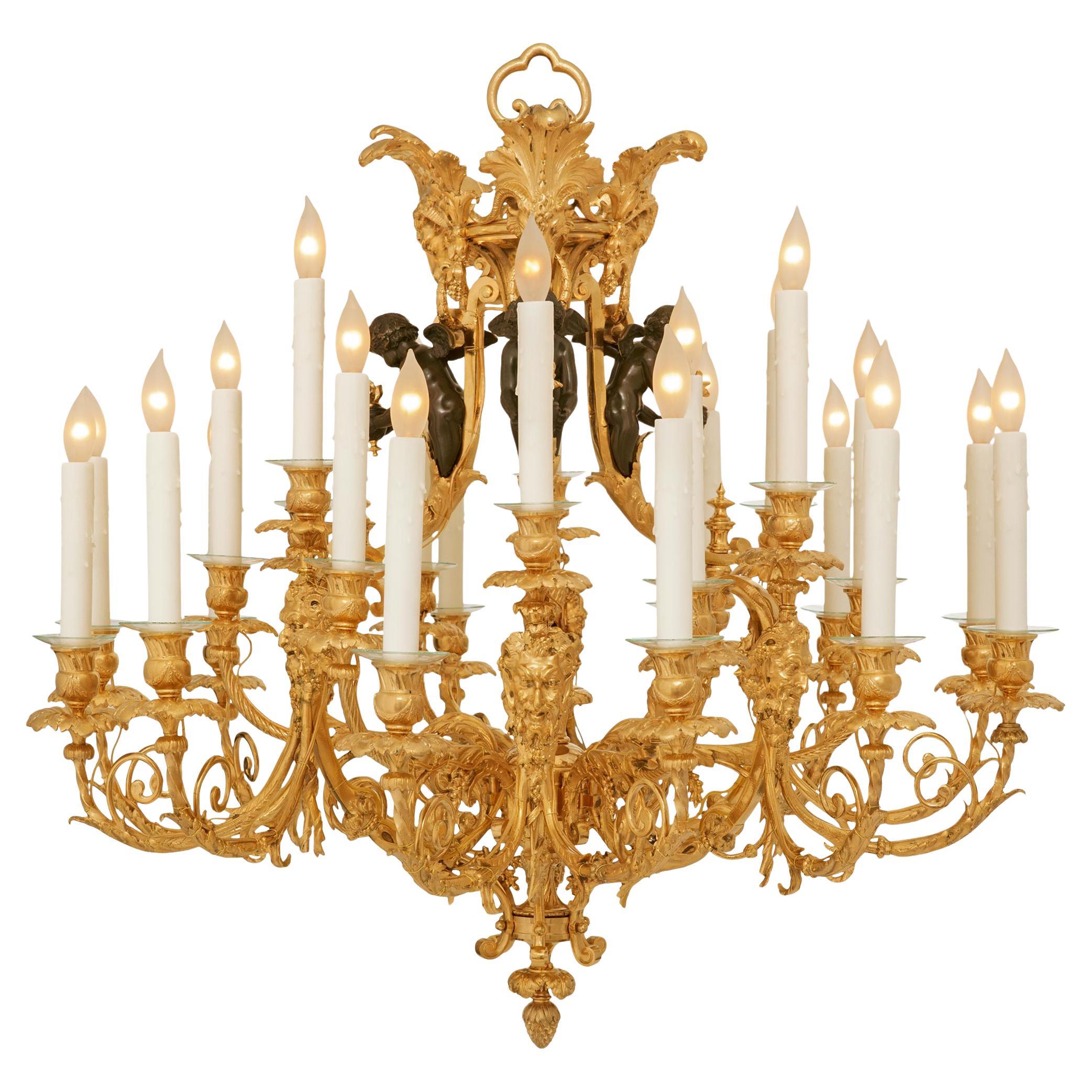 Belle Epoque Period Louis XV st. Ormolu and Patinated Bronze chandelier