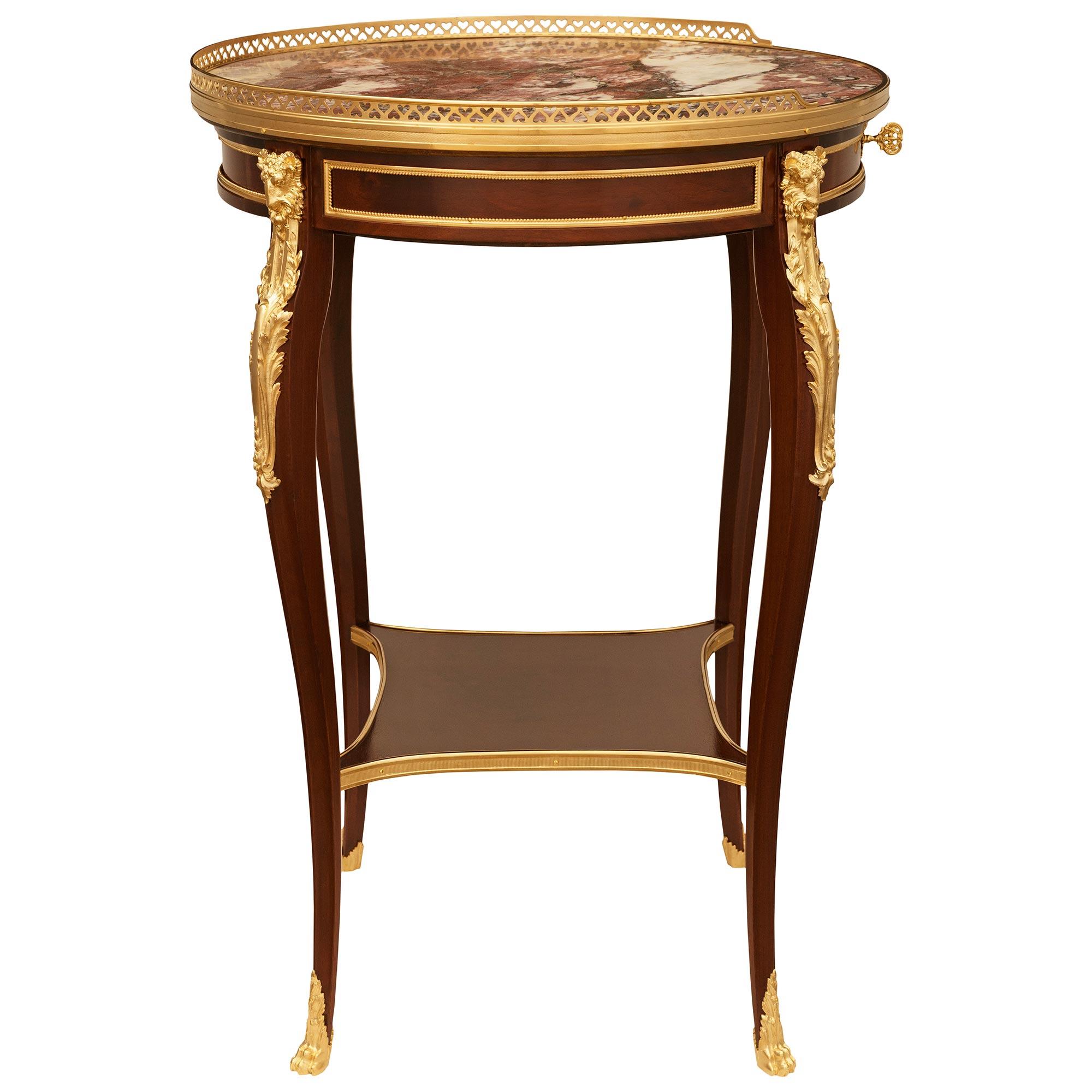 19th Century Belle Epoque Period Mahogany, Ormolu and Breche Violette marble side table For Sale