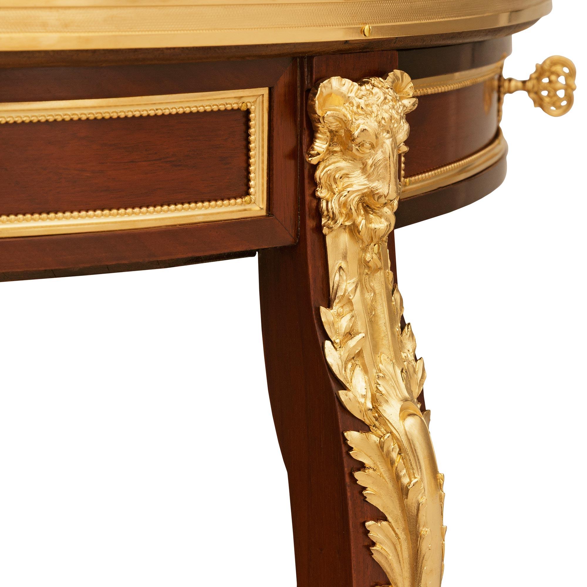 Belle Epoque Period Mahogany, Ormolu and Breche Violette marble side table For Sale 1