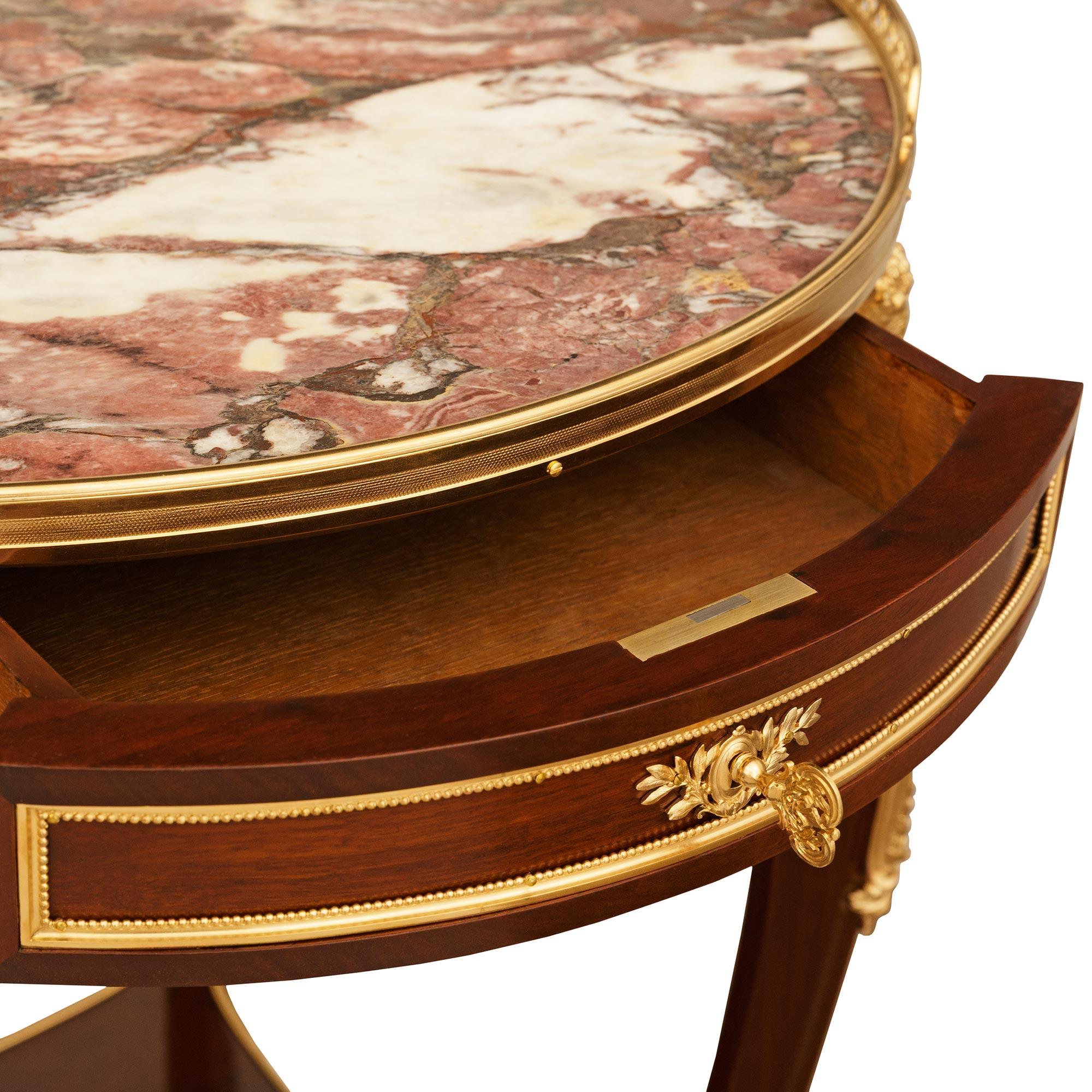 Belle Epoque Period Mahogany, Ormolu and Breche Violette marble side table For Sale 2