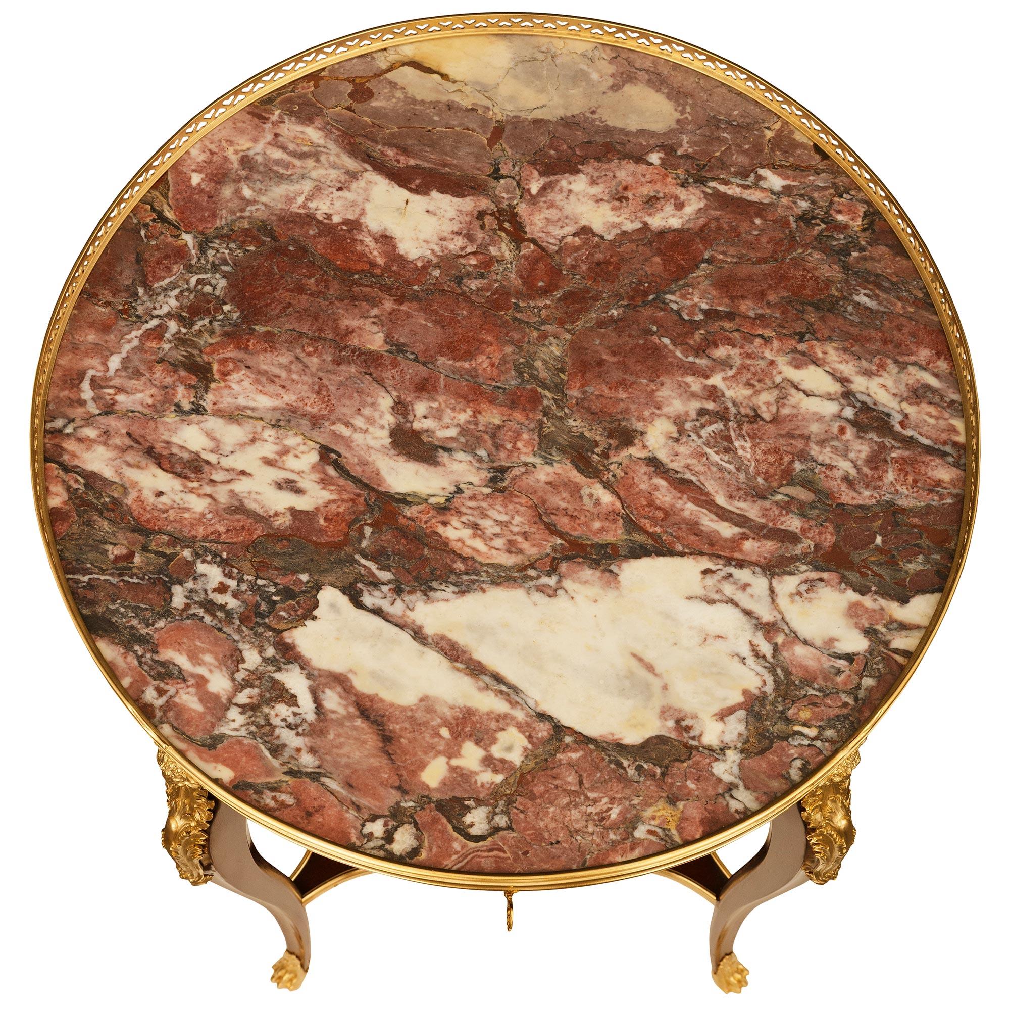Belle Epoque Period Mahogany, Ormolu and Breche Violette marble side table For Sale 5