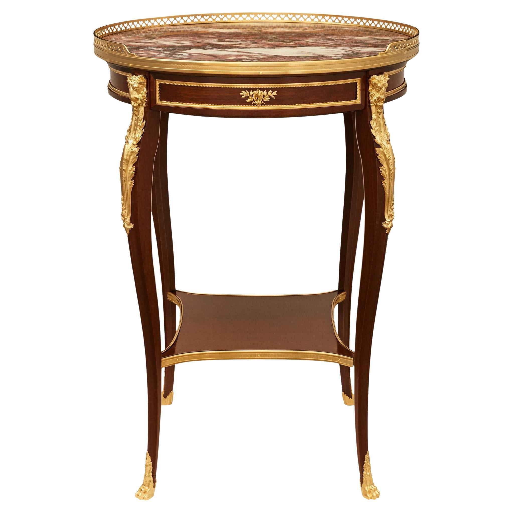 Belle Epoque Period Mahogany, Ormolu and Breche Violette marble side table For Sale